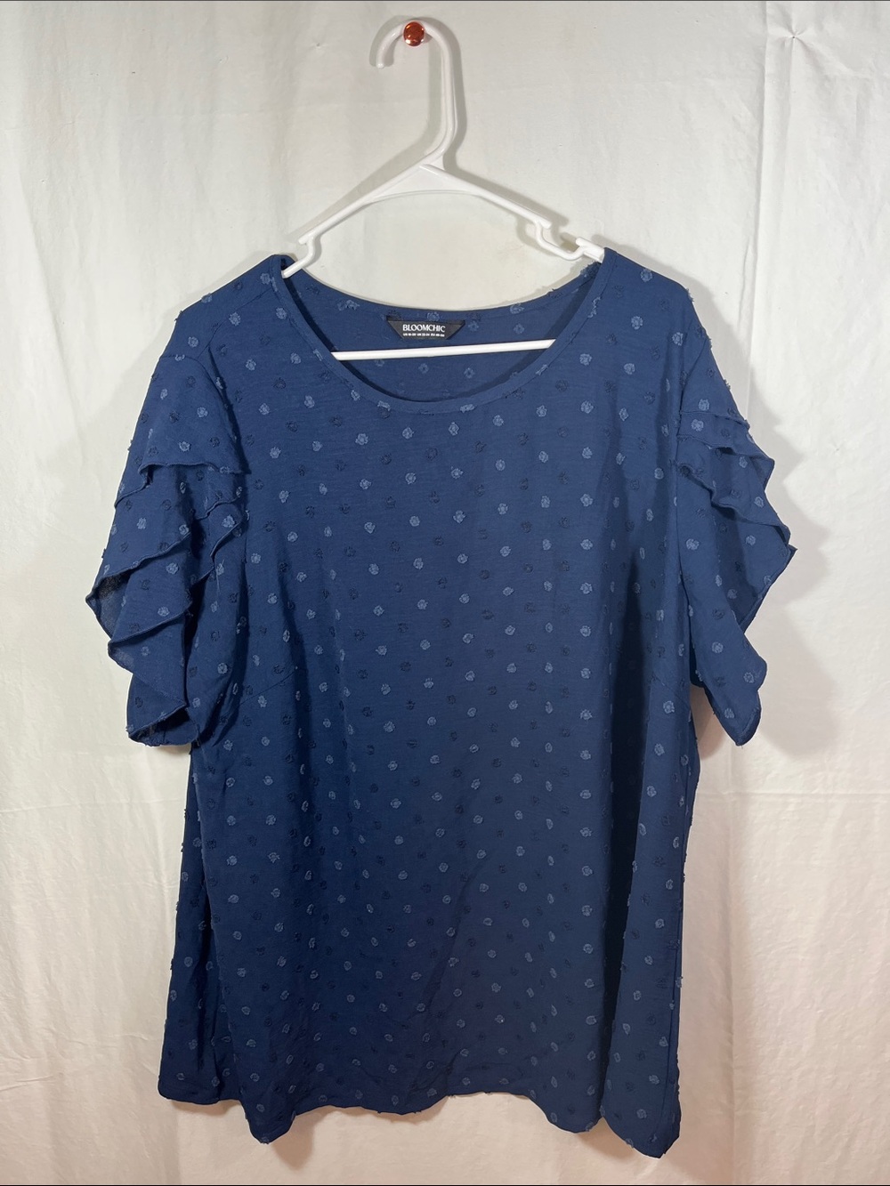 BloomChic Navy Dot Ruffle Sleeve Blouse